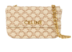 Triomphe Matelasse Chain Shoulder Bag, Fabric, Cream, U-SL-1230, 3*